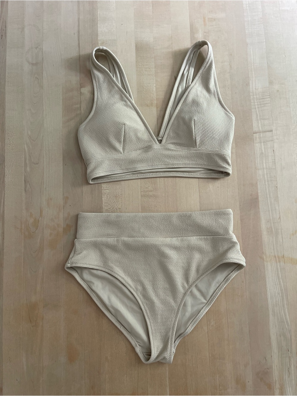 Old Navy Tan High-Waist Textured Bikini Set